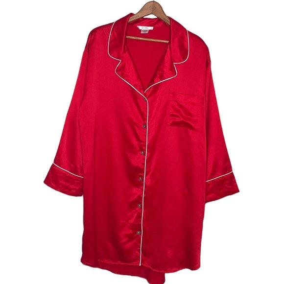 Natori‎ Private Luxuries Large L Red Satin Silky PJ Pajama Night Sleep Shirt - Picture 1 of 3